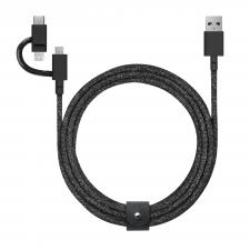 Cablu pentru incarcare si transfer de date Native Union Belt 3-în-1, USB-A la USB-C / Lightning, / Micro-USB, PD 15W, 480Mbps, 2m, Cosos
