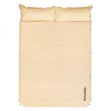 Set saltea autogonflabila dubla si perna pentru camping Naturehike D01, Grosime 6 cm, Pliabila, Bej