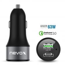 Incarcator auto NEVOX Qualcomm Quick Charge, 1x USB-C, 1x USB-A, 45W, 3A, Negru