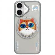 Carcasa Nimmy Glasses Cool Cat, cu MagSafe, compatibila cu iPhone 16, Gri