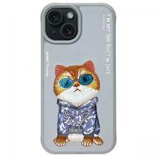 Carcasa Nimmy Glasses Cool Cat compatibila cu iPhone 15, Gri
