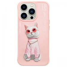 Carcasa Nimmy Glasses Cool Cat compatibila cu iPhone 15 Pro, Roz