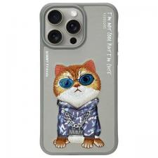 Carcasa Nimmy Glasses Cool Cat compatibila cu iPhone 15 Pro, Gri