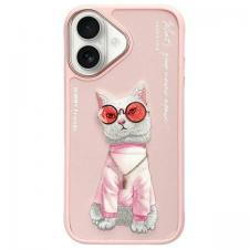 Carcasa Nimmy Glasses Cool Cat compatibila cu iPhone 16, Roz