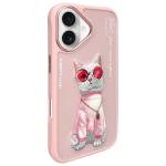 Carcasa Nimmy Glasses Cool Cat compatibila cu iPhone 16, Roz 3 - lerato.ro