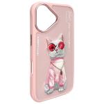 Carcasa Nimmy Glasses Cool Cat compatibila cu iPhone 16, Roz 5 - lerato.ro