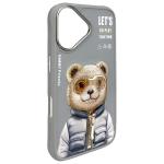 Carcasa Nimmy Cool&Cute 2.0 Bear compatibila cu iPhone 16, Gri 5 - lerato.ro