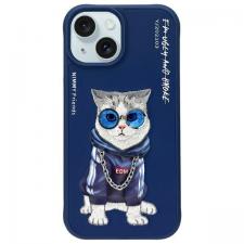 Carcasa Nimmy Glasses Cool Cat cu MagSafe compatibila cu iPhone 15, Albastru