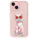 Carcasa Nimmy Glasses Cool Cat compatibila cu iPhone 15, Roz 2 - lerato.ro