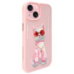 Carcasa Nimmy Glasses Cool Cat compatibila cu iPhone 15, Roz 3 - lerato.ro