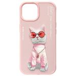 Carcasa Nimmy Glasses Cool Cat compatibila cu iPhone 15, Roz 5 - lerato.ro
