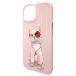 Carcasa Nimmy Glasses Cool Cat compatibila cu iPhone 15, Roz 7 - lerato.ro