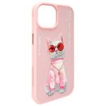 Carcasa Nimmy Glasses Cool Cat compatibila cu iPhone 15, Roz 8 - lerato.ro