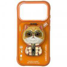 Carcasa Nimmy Cool and Cute 2.0 Cat cu Magnetic Pendant compatibila cu iPhone 17 Pro, Portocaliu