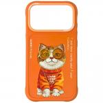 Carcasa Nimmy Glasses Cool Cat compatibila cu iPhone 17 Pro, Portocaliu 2 - lerato.ro