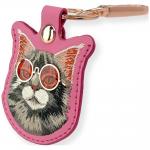 Husa protectie cu breloc Nimmy Glasses Cool and Cute Cat, Roz 4 - lerato.ro