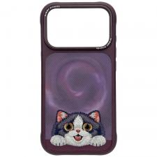 Huse si carcase iPhone 18 Pro, Husa Nimmy Big Eyed Lying Cream Cat cu MagSafe compatibila cu iPhone 18 Pro / 17 Pro, Mov, lerato.ro