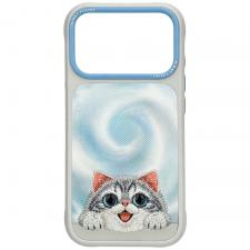 Huse si carcase iPhone 18 Pro, Husa Nimmy Big Eyed Lying Silver Shaded Cat cu MagSafe compatibila cu iPhone 18 Pro / 17 Pro, Gri, lerato.ro