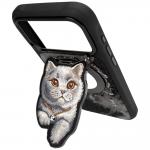 Suport universal pentru telefon Nimmy Denim Fashion British Shorthair Cat, Compatibil MagSafe, Negru 3 - lerato.ro