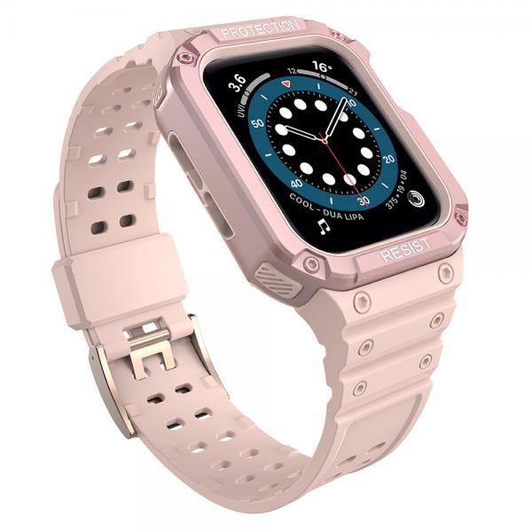 Husa si curea Armored Strap Band compatibila cu Apple Watch 4/5/6/7/8/SE/Ultra 42/44/45/49mm Pink