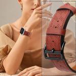 Curea piele Leather Strap compatibila cu Apple Watch 4/5/6/7/8/SE/Ultra 42/44/45/49mm Rosu 6 - lerato.ro
