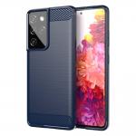 Carcasa Flexible Carbon compatibila cu Samsung Galaxy S21 Ultra Blue 2 - lerato.ro