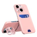 Carcasa Leather Wallet Stand compatibila cu iPhone 14 Pink 2 - lerato.ro