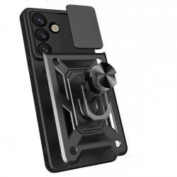 Carcasa Hybrid Armor Camshield cu suport si capac pentru camera, compatibila cu Xiaomi 15 5G, Negru