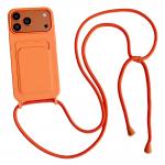 Carcasa din silicon cu Card Holder si Crossbody Lanyard compatibila cu iPhone 17, Portocaliu 2 - lerato.ro