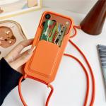 Carcasa din silicon cu Card Holder si Crossbody Lanyard compatibila cu iPhone 17, Portocaliu 3 - lerato.ro