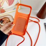 Carcasa din silicon cu Card Holder si Crossbody Lanyard compatibila cu iPhone 17, Portocaliu 4 - lerato.ro