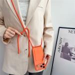 Carcasa din silicon cu Card Holder si Crossbody Lanyard compatibila cu iPhone 17, Portocaliu 6 - lerato.ro
