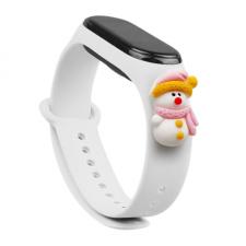 Accesorii Xiaomi Band, Curea Xmas Snowman compatibila cu Xiaomi Mi Band 4/3, Alb, lerato.ro