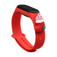 Accesorii Xiaomi Mi Band 3/4, Curea Xmas Sock compatibila cu Xiaomi Mi Band 3/4, Rosu, lerato.ro