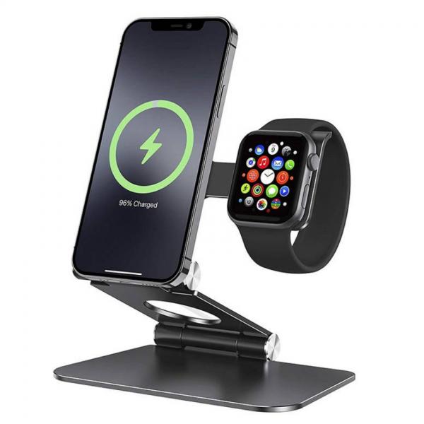 Suport universal pentru telefon si smartwach Omoton MS03 comaptibil cu Apple MagSafe si Watch, Negru 1 - lerato.ro