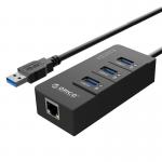 Adaptor HUB 4-in-1 Orico HR01, USB - 3x USB 3.0, 1x RJ45, Cablu USB 30cm inclus, Negru 2 - lerato.ro