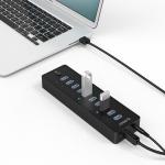 Adaptor HUB 10-in-1 Orico P10, USB - 10x USB 3.0, LED, Cablu USB 1m inclus, Negru