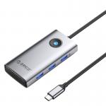 Adaptor Hub Orico 6-in-1 PW11-6PR-GY-EP, USB-C la 3x USB 3.0, 1x HDMI 4K30Hz, 1x USB-C PD 100W, 5 Gbps, Gri 2 - lerato.ro
