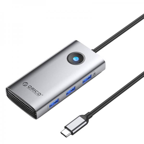 Adaptor Hub Orico 6-in-1 PW11-6PR-GY-EP, USB-C la 3x USB 3.0, 1x HDMI 4K30Hz, 1x USB-C PD 100W, 5 Gbps, Gri