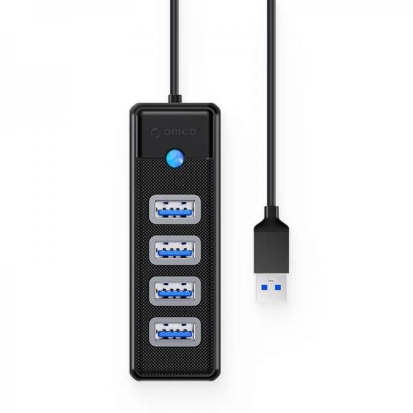 Adaptor Hub Orico 4-in-1 PW4U-U3-015-BK-EP, USB la 4x USB 3.0, 5 Gbps, Negru