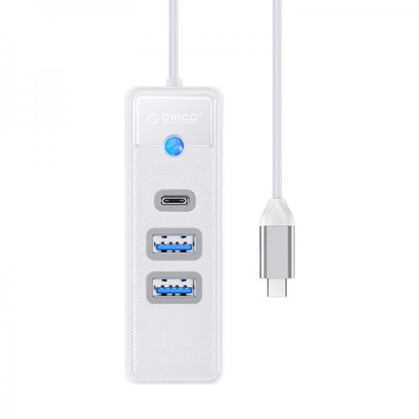 Adaptor Hub Orico 3-in-1 PWC2U-C3-015-WH-EP, USB-C la 2x USB 3.0, 1x USB-C, 5 Gbps, Alb