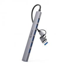 Docking Hub Orico YSA2-U3, USB-A/USB-C la 6x USB-A 2.0 / 1x USB-A 3.0, Viteza transfer 5 Gbps, Gri