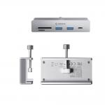Hub multifunctional 6in1 Orico MH5PC cu sistem de prindere USB-C la 2x USB 3.2, 1x USB-C, Cititor decarduri SD si TF, 10Gbps, Silver 3 - lerato.ro