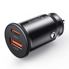 Incarcator auto PowerMini, PD 30W, 3A, 1x USB-C, 1x USB-A, Fast Charging, Negru