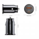 Incarcator auto PowerMini, PD 30W, 3A, 1x USB-C, 1x USB-A, Fast Charging, Negru 3 - lerato.ro