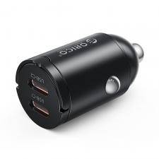 Incarcator auto MiniRing, PD 30W, 3A, 2x USB-C, Fast Charging, Negru
