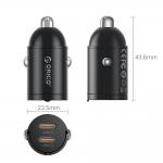 Incarcator auto MiniRing, PD 30W, 3A, 2x USB-C, Fast Charging, Negru 3 - lerato.ro