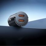 Incarcator auto MiniRing, PD 30W, 3A, 2x USB-C, Fast Charging, Negru 6 - lerato.ro