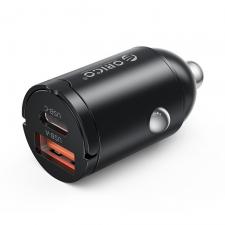 Incarcator auto MiniRing, PD 30W, 3A, 1x USB-C, 1x USB-A, Fast Charging, Negru
