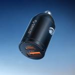 Incarcator auto MiniRing, PD 30W, 3A, 1x USB-C, 1x USB-A, Fast Charging, Negru 4 - lerato.ro